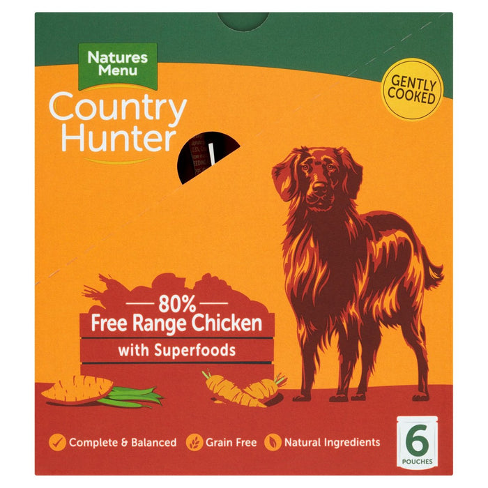 Menú de naturaleza Hunter Hunter Chicken Bouches de comida para perros húmedos 6 x 150g