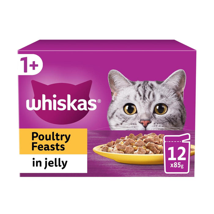 Whiskas 1+ Erwachsene nasse Katzenfutterbeutel Geflügelfest 12 x 85 g